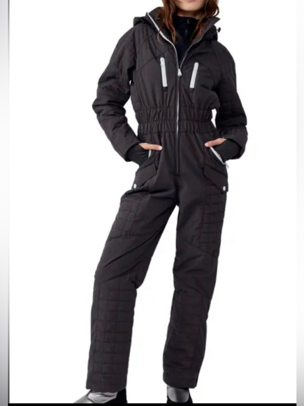 Free People Navy Blue One-Piece Ski Snow Jumpsuit with White Zippers